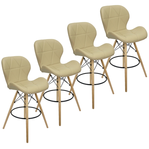 Kit 4 Banquetas Slim Eiffel Wood Estofada - Bege