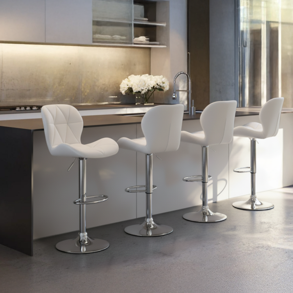 Kit 4 Banquetas Slim Estofada Giratória C/ Regulagem - Branco