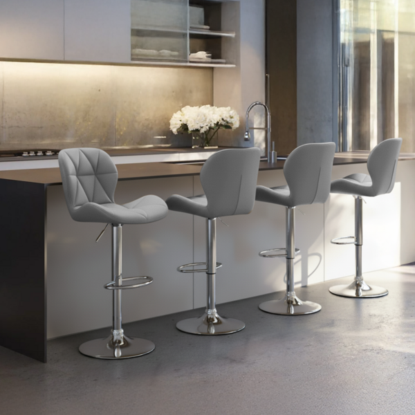 Kit 4 Banquetas Slim Estofada Giratória C/ Regulagem - Cinza