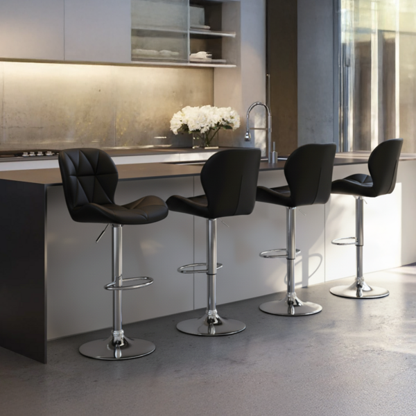 Kit 4 Banquetas Slim Estofada Giratória C/ Regulagem - Preto