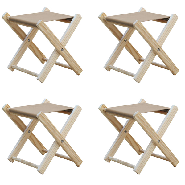 Kit 4 Banquinho De Madeira Banqueta Pescador - Bege