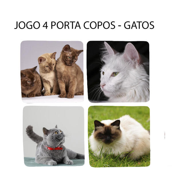 Kit 4 Bolacha Para Chopp Coleção Linda Com Gatos E Gatas Quad