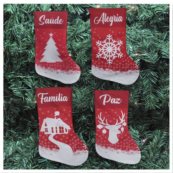 Kit 4 Botas Meias Enfeite Natalino Temático 47cm