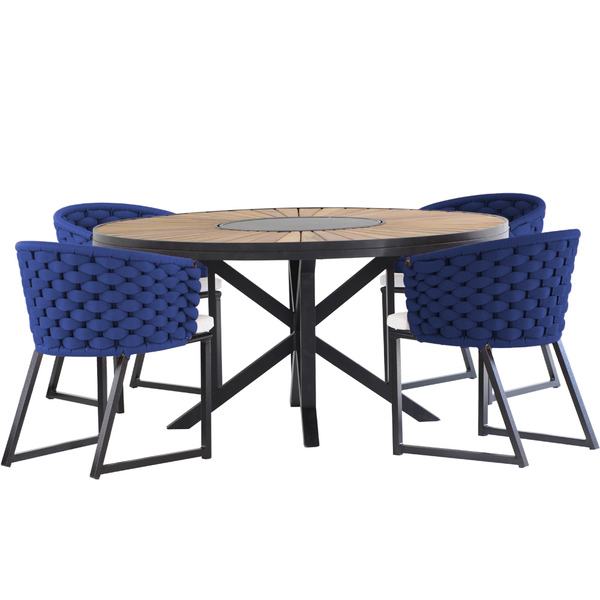 Kit 4 Cadeira Bali Alumínio Em Tricô Náutico E Mesa Trama Ori