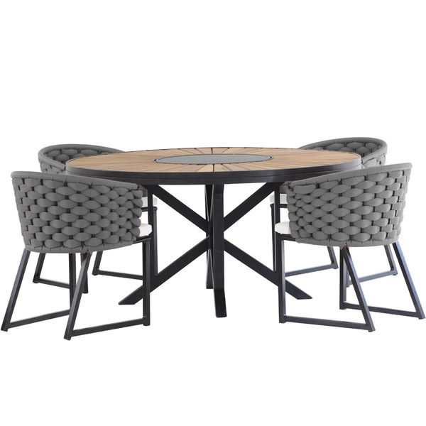 Kit 4 Cadeira Bali Alumínio Em Tricô Náutico E Mesa Trama Ori