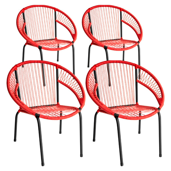 Kit 4 Cadeira De Área Eclipse Tramado Fibra Sintética E Aço