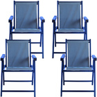 Kit 4 Cadeira Praia Dobrável Madeira Black-azul Claro
