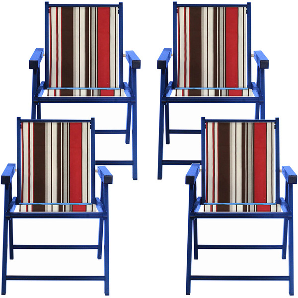 Kit 4 Cadeira Praia Dobrável Madeira Black-list Marrom/vermel