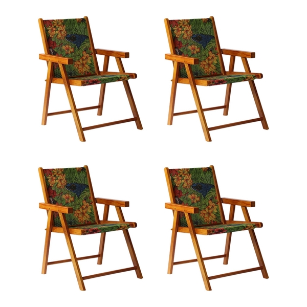 Kit 4 Cadeira Praia Dobrável Madeira Envernizada-arara