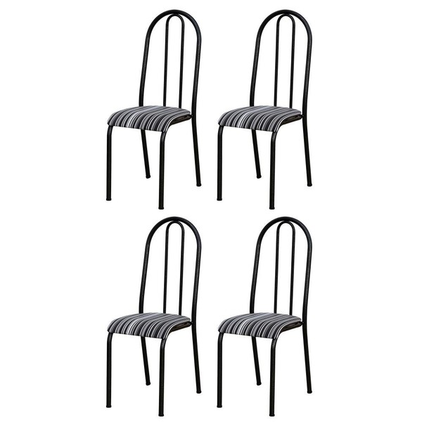 Kit 4 Cadeiras 056 América Cromo Preto/listrado - Artefamol