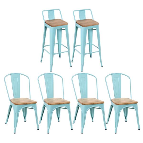 Kit - 4 Cadeiras + 2 Banquetas Altas Tolix Com Encosto - Azul