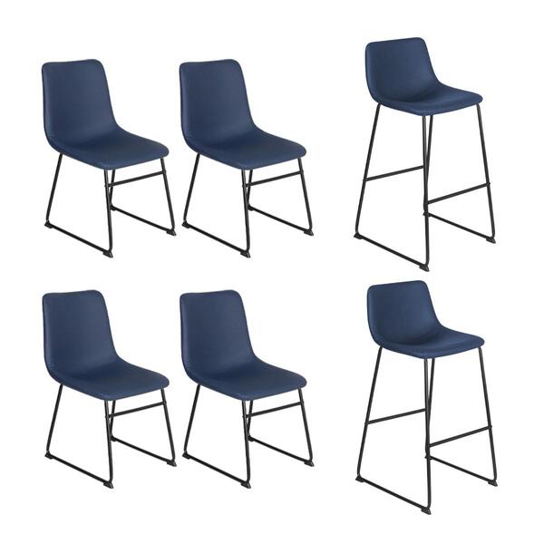 Kit 4 Cadeiras + 2 Banquetas Estofadas Industrial Loft Vintag