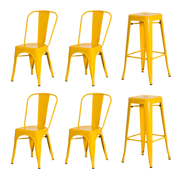 Kit 4 Cadeiras + 2 Banquetas Tolix Iron Design Amarela Aço In