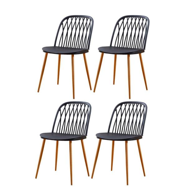 Kit 4 Cadeiras Ariane Rivatti Polipropileno Preto Base Aço