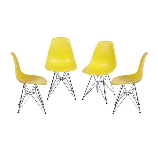 Kit 4 Cadeiras Base Cromada Eames Dkr  Amarelo