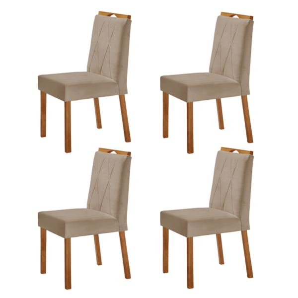 Kit 4 Cadeiras Bela Com Puxador Móveis Minas - Veludo Bege