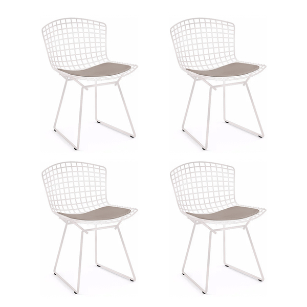 Kit 4 Cadeiras Bertoia Branca Com Assento Bege