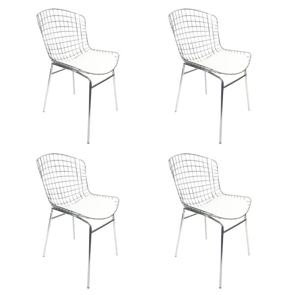 Kit 4 Cadeiras Bertoia Cromada Assento Branco Tubular - Poltr
