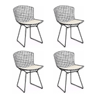 Kit 4 Cadeiras Bertoia Preta Com Assento Branco
