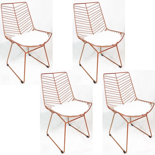 Kit 4 Cadeiras Bertoia Retrô Cobre Assento Branco - Poltronas
