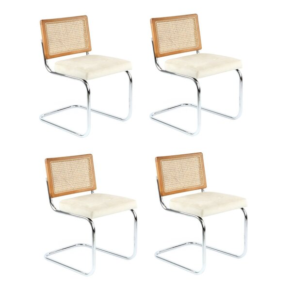 Kit 4 Cadeiras Cesca Veludo E Palha Natural Yescasa Creme