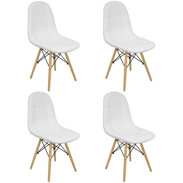 Kit 4 Cadeiras Charles Eames Botonê Eiffel Estofada - Branca