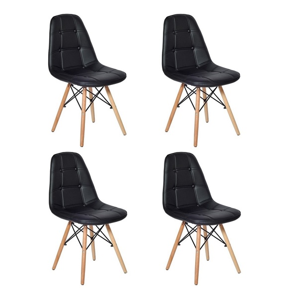 Kit 4 Cadeiras Charles Eames Botonê Eiffel Wood Estofada Cour