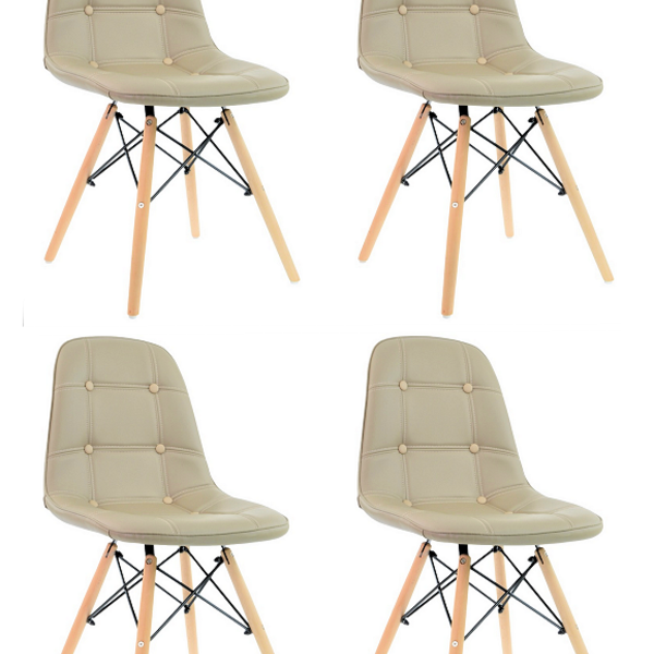 Kit 4 Cadeiras Charles Eames Botonê Eiffel Wood Estofada Cour