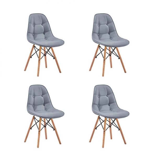 Kit 4 Cadeiras Charles Eames Botonê Eiffel Wood Estofada Cour
