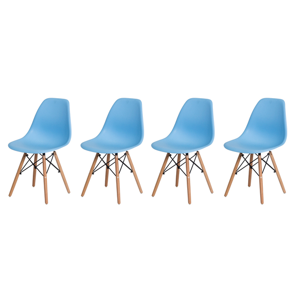 Kit 4 Cadeiras Charles Eames Eiffel Azul Claro Base Madeira S
