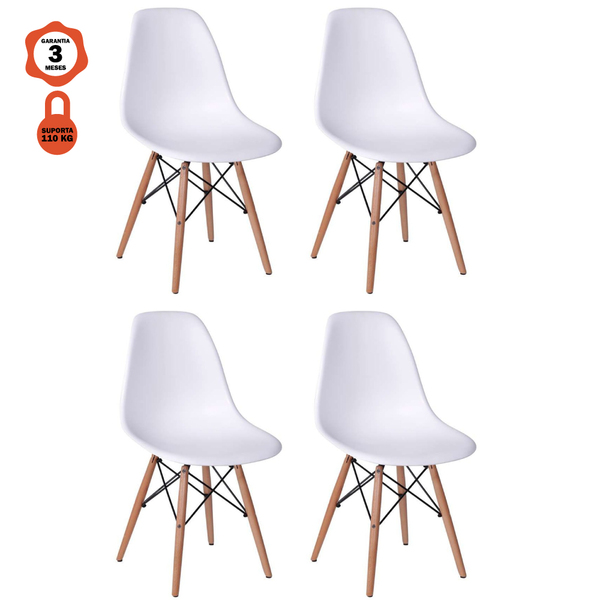 Kit 4 Cadeiras Charles Eames Eiffel Base Madeira Sala De Jant