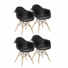 Kit 4 Cadeiras Charles Eames Eiffel Com Braço Preta Branca Be