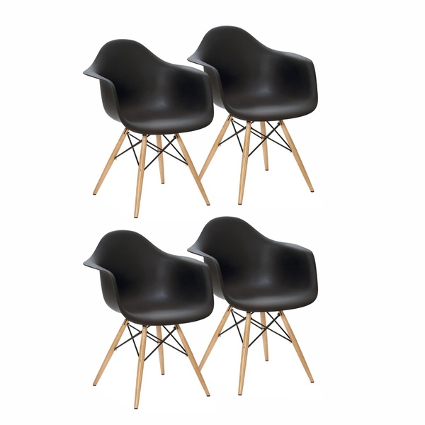 Kit 4 Cadeiras Charles Eames Eiffel Com Braço Preta Branca Be