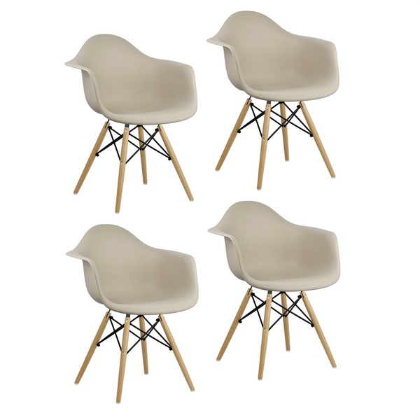 Kit 4 Cadeiras Charles Eames Eiffel Com Braço Preta Branca Be
