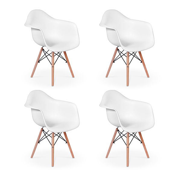 Kit 4 Cadeiras Charles Eames Eiffel Com Braços Base Madeira B
