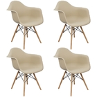Kit 4 Cadeiras Charles Eames Eiffel Design Wood Com Braço Bege