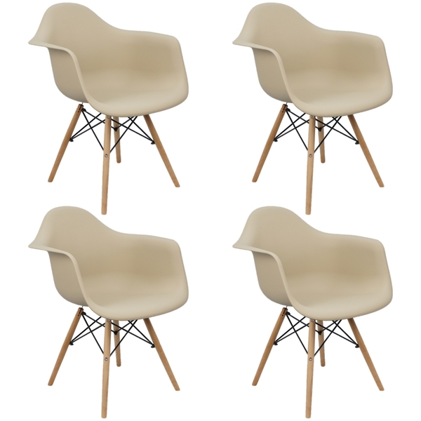 Kit 4 Cadeiras Charles Eames Eiffel Design Wood Com Braço Bege