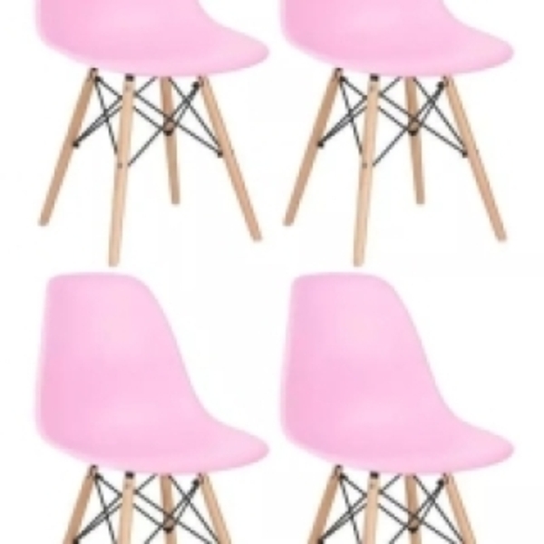 Kit 4 Cadeiras Charles Eames Eiffel Rosa Base Madeira Sala Co