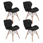 Kit 4 Cadeiras Charles Eames Eiffel Slim Wood Estofada - Preta