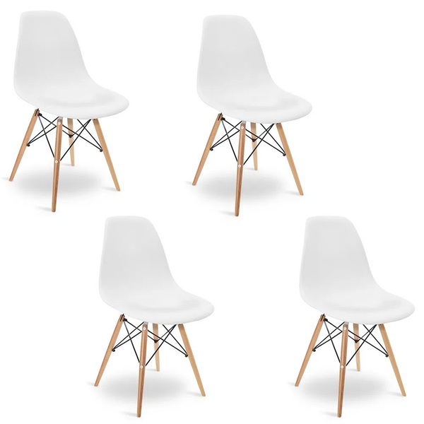 Kit 4 Cadeiras Charles Eames Eiffel Wood Design Branca