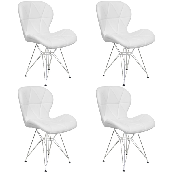 Kit 4 Cadeiras Charles Eames Slim Eiffel Base Metal Cromado -