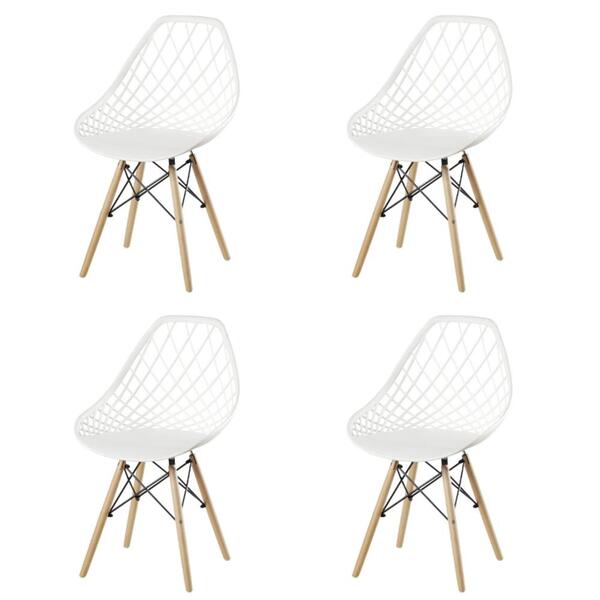 Kit 4 Cadeiras Cloe Kaila Polipropileno Branco Base Madeira