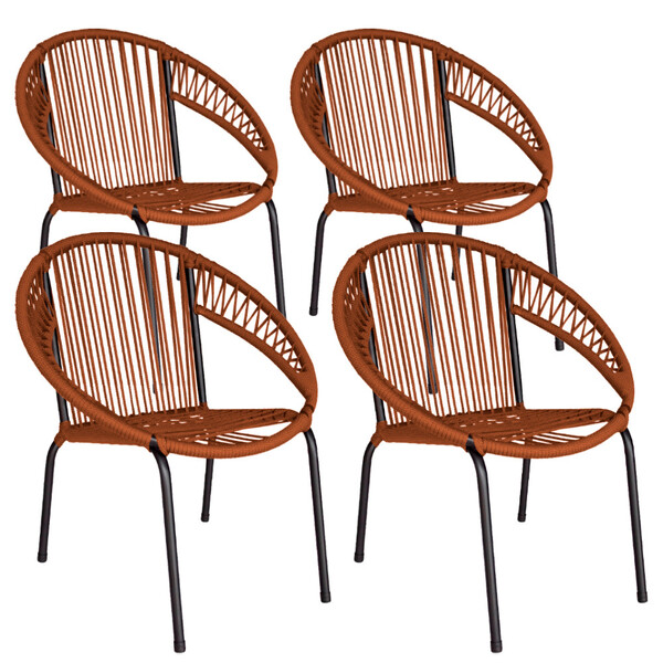 Kit 4 Cadeiras De Área Eclipse Em Aço E Corda Náutica