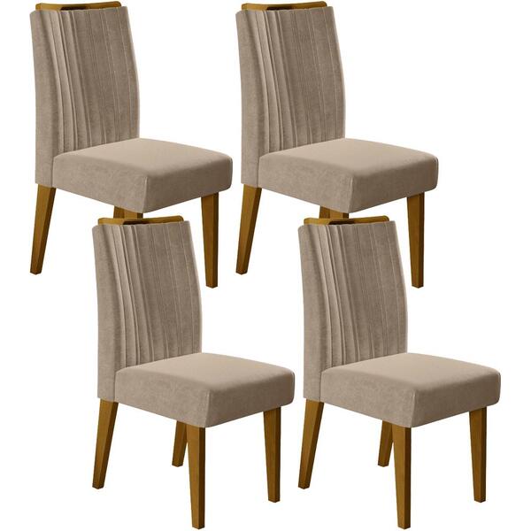 Kit 4 Cadeiras De Jantar 22559 Madeira Canela Veludo Caqui Dj