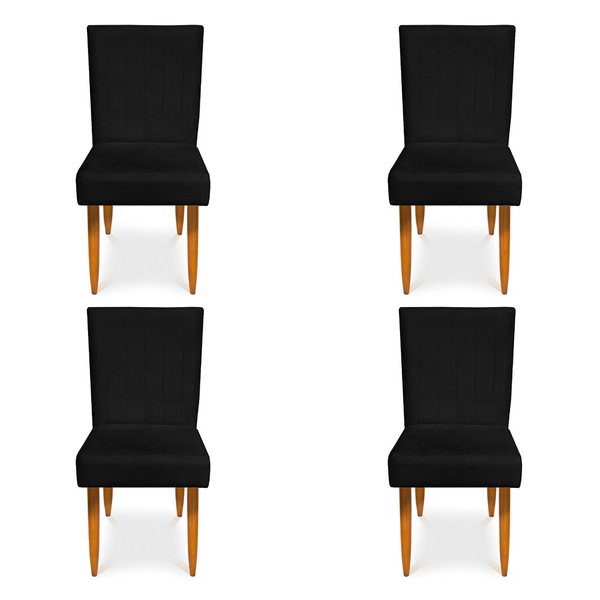 Kit 4 Cadeiras De Jantar Acapulco Suede Preto Pés Palito Cast