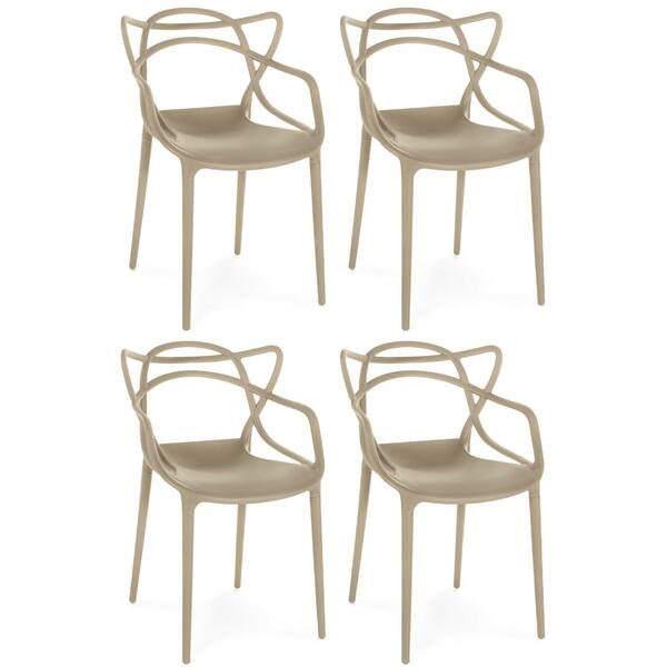 Kit 4 Cadeiras De Jantar Allegra Prática Empilhável - Nude