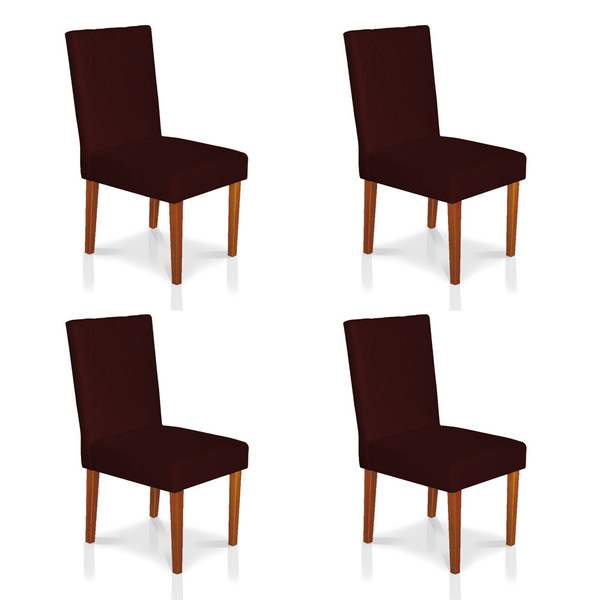 Kit 4 Cadeiras De Jantar Cannes Suede Pés Castanho - Pallazio