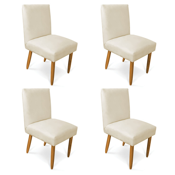 Kit 4 Cadeiras De Jantar Carol Veludo Bege Pés Palito Castanh