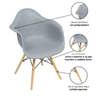 Kit 4 Cadeiras De Jantar Charles Eames Wood Daw Braço Cinza
