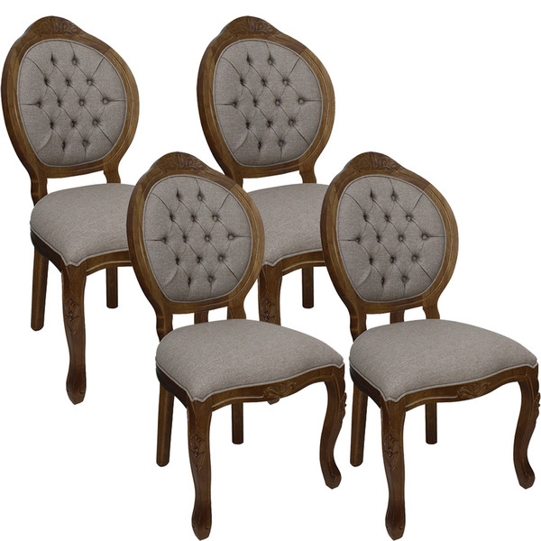 Kit 4 Cadeiras De Jantar Clássica Medalhão Verniz Imbuia E Li